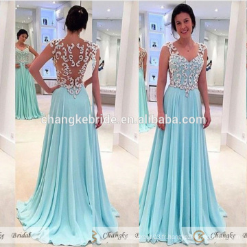 Elegant Mother of Bride Robes à la menthe Vert Chiffon motif en dentelle Voir à travers Long Party Evening Gown